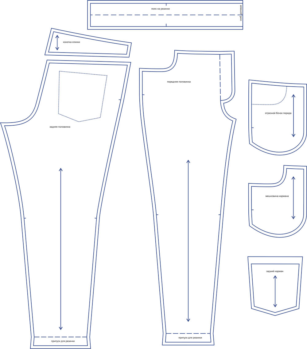Выкройка мужских джинсов на резинке Макс416